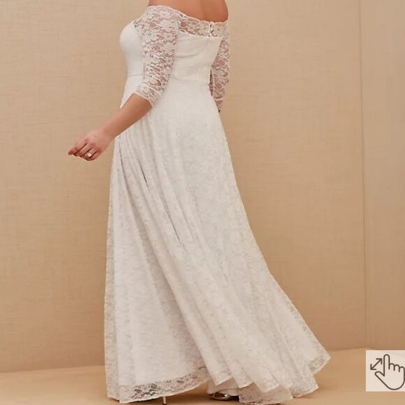 NWT Torrid White Lace Off Shoulder A-Line Wedding Dress size 14 - Picture 6 of 9